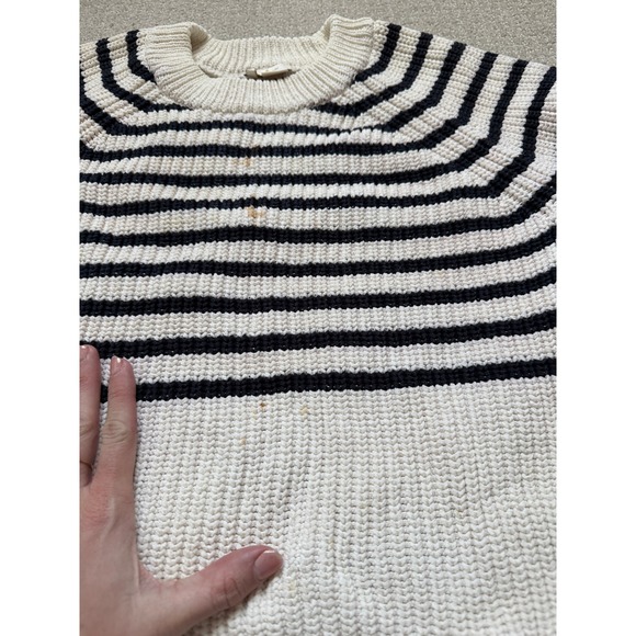 Kate Spade New York Striped Chunky Knit * Flaws* Sweater XL Cream Navy Side Zip - Picture 3 of 11